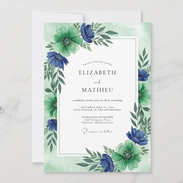 Emerald Green Radiant Floral Wedding Invitation (Front)
