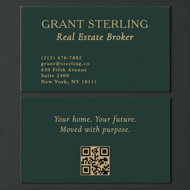 Emerald Green Real Estate Broker Gold QR Code  Business Card (Creator Uploaded)