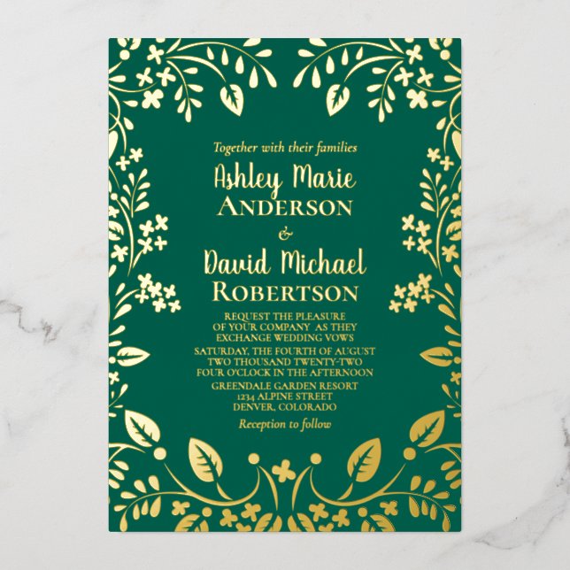 Emerald Green Real Gold Foil Floral Wedding (Front)