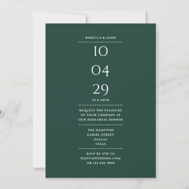 Emerald Green Rehearsal Dinner Date Invitation (Front)