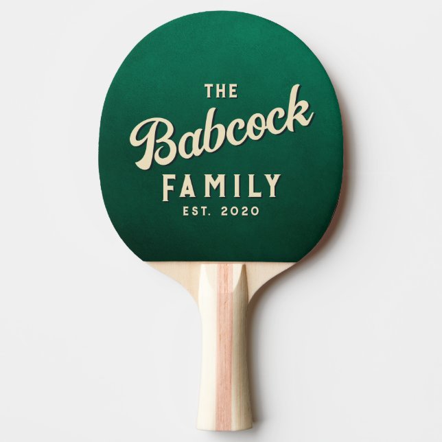Emerald Green Retro Family Name & Year Ping Pong Paddle (Front)