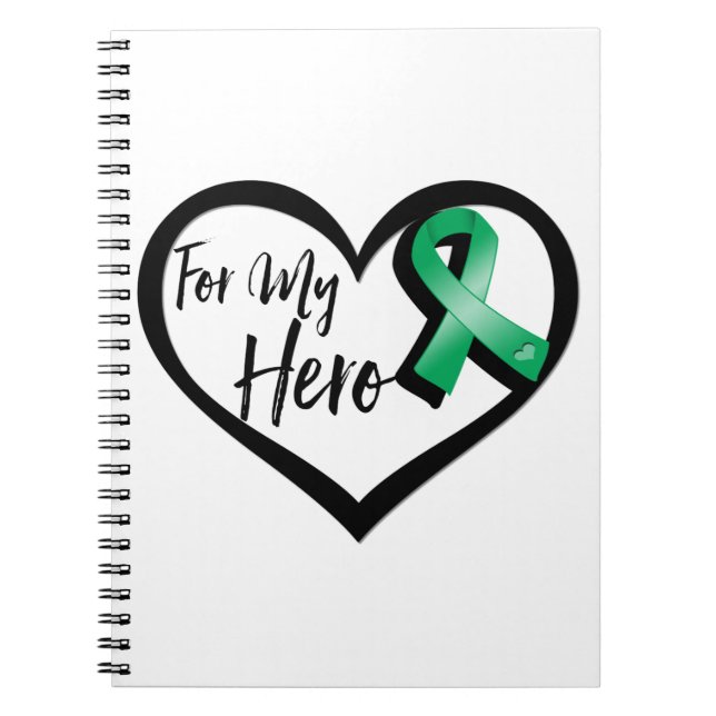 Emerald Green Ribbon For My Hero Spiral Notebook (Front)