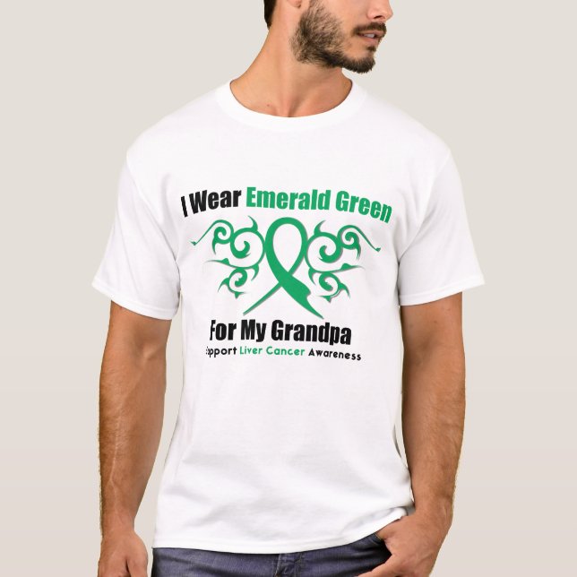 Emerald Green Ribbon (Grandpa) - Liver Cancer T-Shirt (Front)