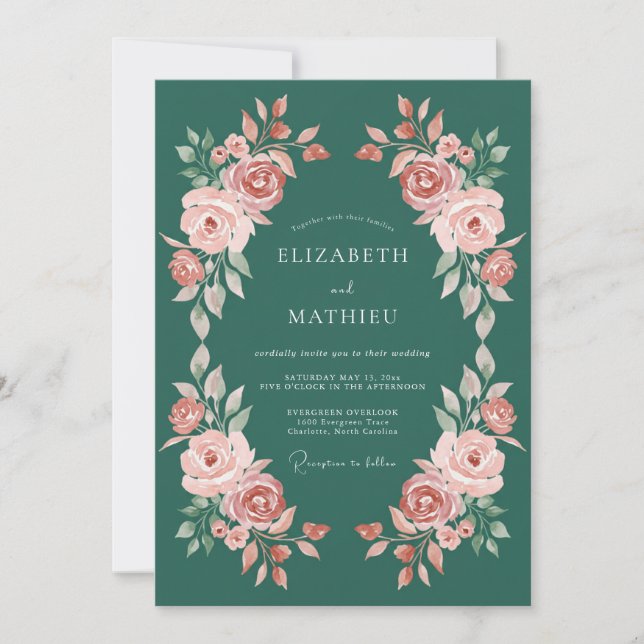 Emerald Green Rich Botanical Wedding Invitation (Front)