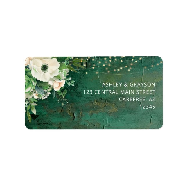 Emerald Green Romantic Floral Return Address Label (Front)