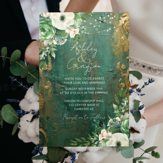 Emerald Green Romantic Floral Wedding Invitation (Creator Uploaded)