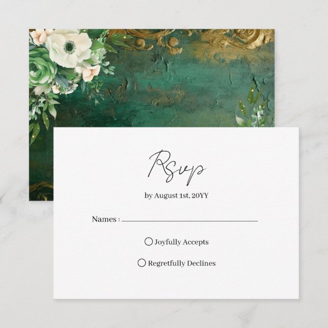 Emerald Green Romantic Floral Wedding RSVP Card (Front/Back)