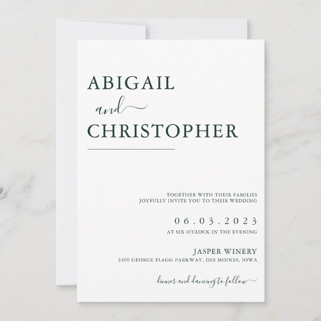 Emerald Green Romantic Simple Details on Back Invitation (Front)