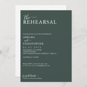 Emerald Green Romantic Wedding Rehearsal Dinner Invitation