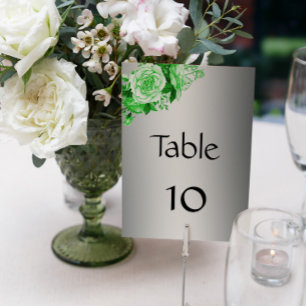 Emerald Green Rose Bouquet Silver Wedding Table Number