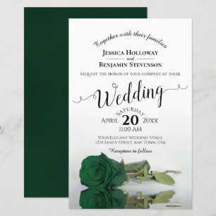 Emerald Green Rose Budget Wedding Invitation
