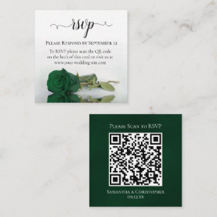 Emerald Green Rose Elegant Wedding RSVP QR Code Enclosure Card