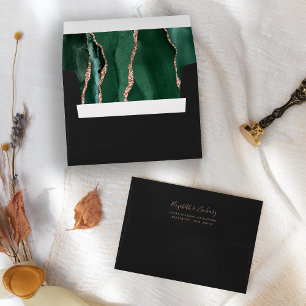 Emerald Green Rose Gold Agate Dark Wedding Envelope