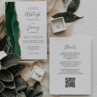Emerald Green Rose Gold Agate White QR Wedding