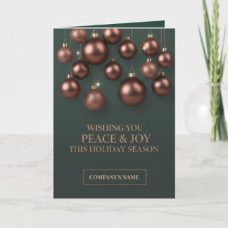 Emerald Green & Rose Gold Ornaments Corporate Holiday Card
