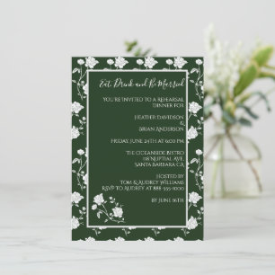Emerald Green Rose Rehearsal Dinner Invitation