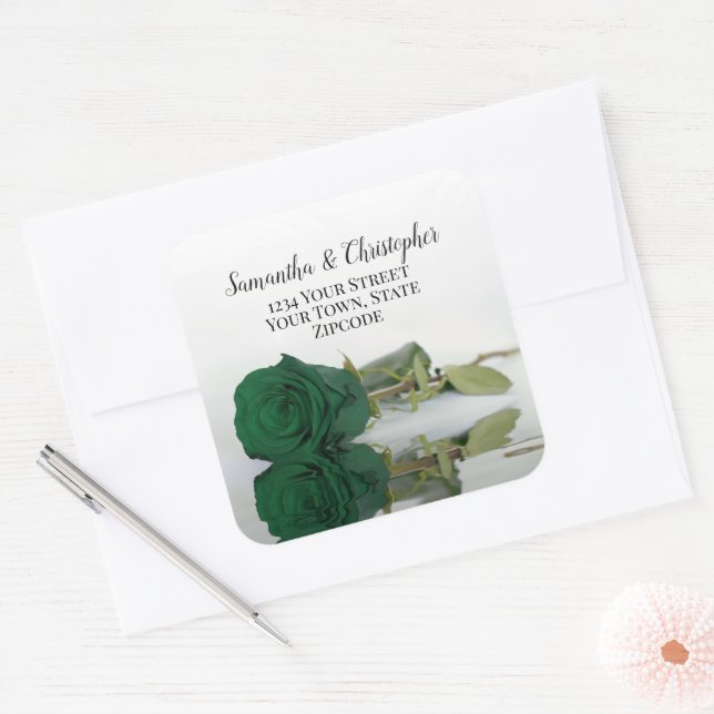 Emerald Green Rose Return Address Envelope Seal (Envelope)