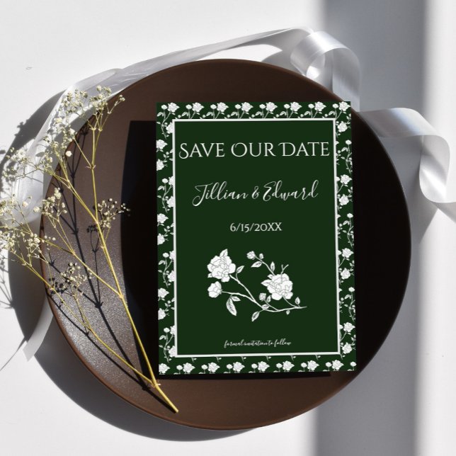 Emerald Green Rose Save The Date Announcement (Emerald Green Rose Save the Date)