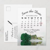 Emerald Green Rose Wedding Calendar Save the Date