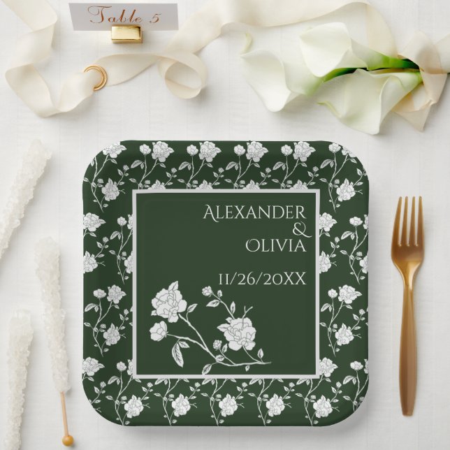Emerald Green Rose Wedding Shower Paper Plates (Wedding)