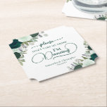 Emerald Green Roses Don't Take My Drink Wedding Paper Coaster<br><div class="desc">This wedding coaster is elegant, stylish, and fun! It features a beautiful boho chic floral design with hand painted watercolor roses in shades of emerald, mint, and sage green along with garden eucalyptus leaves and foliage. The text is written in elegant modern script lettering and reads "Please don't take my...</div>