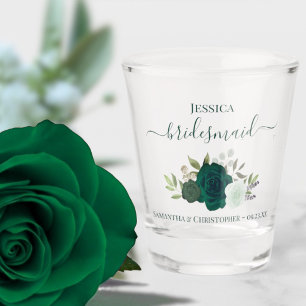 Emerald Green Roses Elegant Bridesmaid Wedding Shot Glass