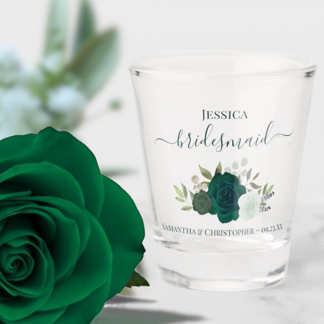 Emerald Green Roses Elegant Bridesmaid Wedding Shot Glass (Creator Uploaded)