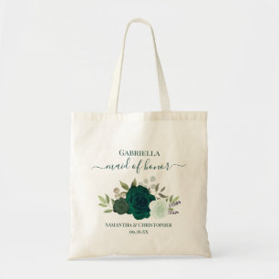 Emerald Green Roses Elegant Maid of Honour Wedding Tote Bag