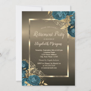  Emerald Green Roses Frame Brown Retirement Party Invitation