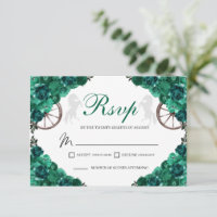 Emerald Green Roses Western Quinceanera RSVP Card