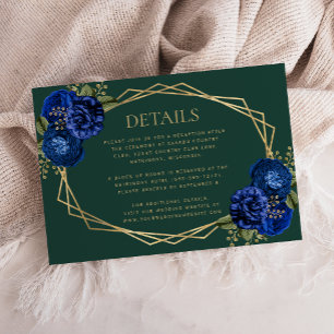 Emerald Green Royal Blue Floral Wedding Details RSVP Card