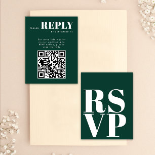 Emerald Green RSVP Cards for Wedding QR Code