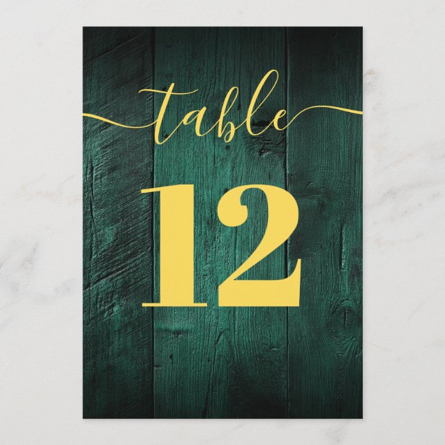 Emerald Green Rustic Barn Wood Boho Table Number (Front)