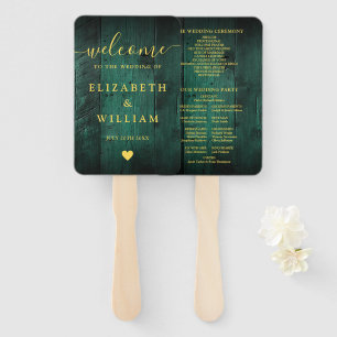 Emerald Green Rustic Barn Wood Wedding Program Hand Fan