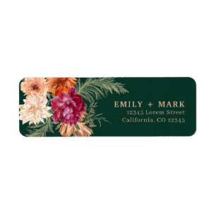 Emerald green rustic fall wedding return address