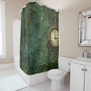 Emerald Green Rustic Steampunk Clock (3) Shower Curtain
