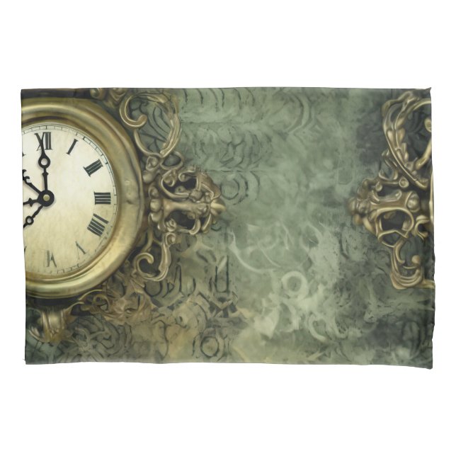 Emerald Green Rustic Steampunk Clock (4) Pillowcase (Front-Left)