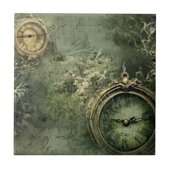 Emerald Green Rustic Steampunk Clock (7) Tile (Front)