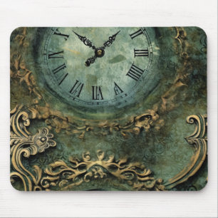 Emerald Green Rustic Steampunk Clock Mouse Pad