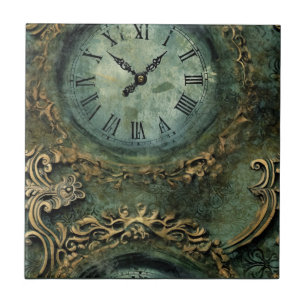 Emerald Green Rustic Steampunk Clock Tile