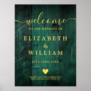 Emerald Green Rustic Wood Wedding Welcome Sign