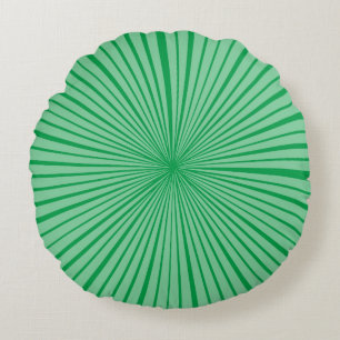 Emerald Green Sage Starburst Wheel Stripe Pattern Round Cushion