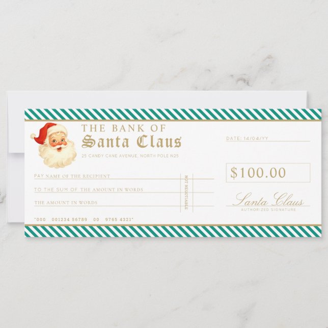 Emerald Green Santa Cheque Gift Voucher Card (Front)