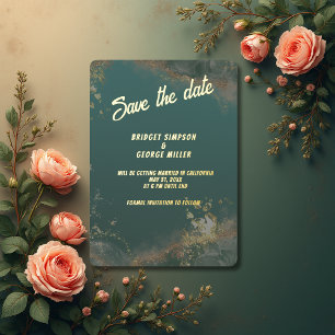 Emerald green save the date gold Foil Invitation