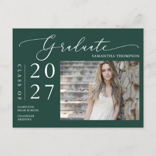Emerald Green Script Graduate Announcement Photo Postcard
