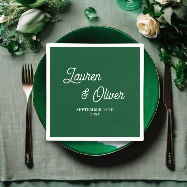 Emerald Green Script Minimalist Wedding Napkin (Creator Uploaded)