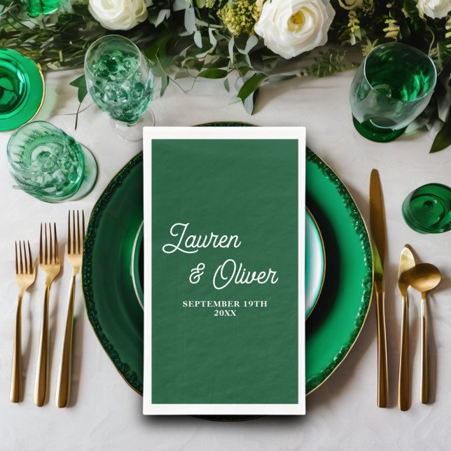 Emerald Green Script Minimalist Wedding Napkin (Creator Uploaded)