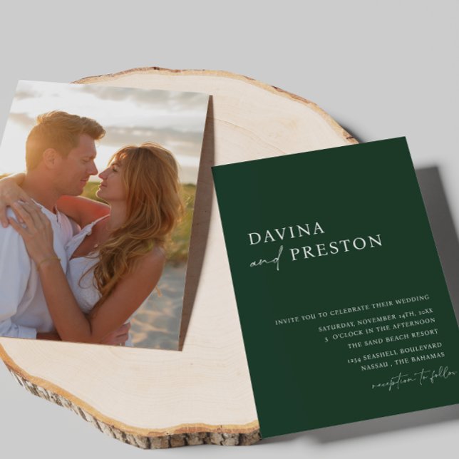 Emerald Green Script Modern Simple Photo Wedding Invitation (Creator Uploaded)