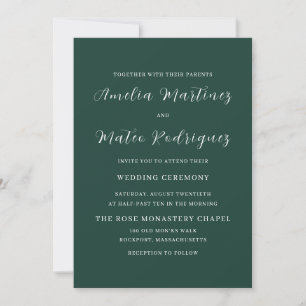 Emerald Green Script Modern Wedding Invitation