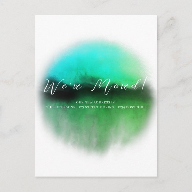 Emerald Green Script Moving Announcement Postcard (Front)